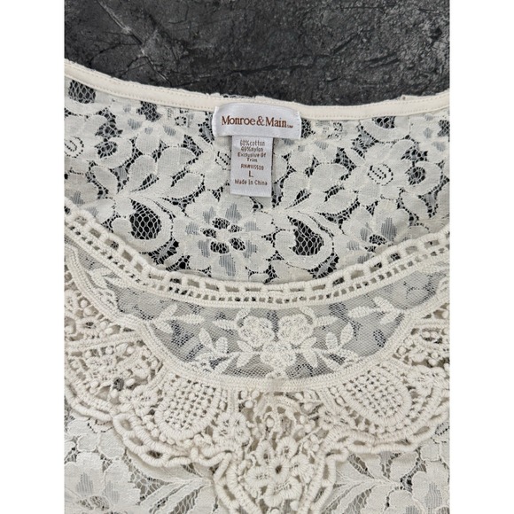 Monroe & Main Womens Lace Short Sleeve Babydoll Top Crochet Cream Sz L - Picture 8 of 10